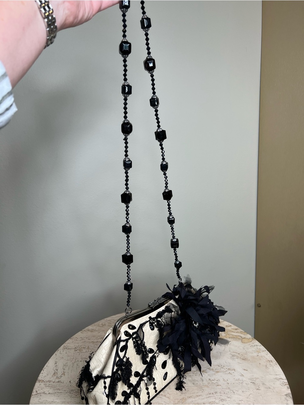 Black & White Floral Applique Evening Clutch - Picture 3 of 12